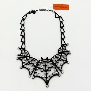 Betsey Johnson Fly By Night Black Rhinestone Bat Bib Statement Necklace NEW